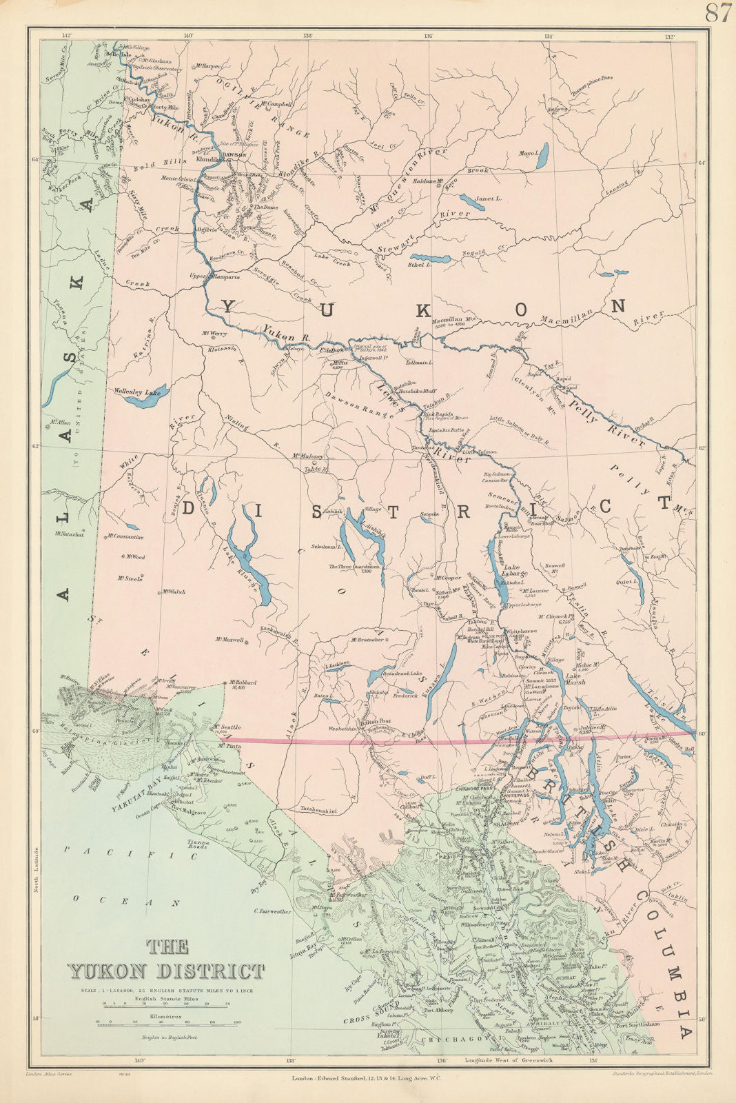 The Yukon District. SE Alaska. North British Columbia. 54x36cm STANFORD 1904 map